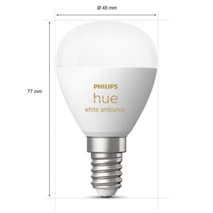 SADA 2x LED Stmievateľná žiarovka Philips Hue WHITE AMBIANCE P45 E14/5,1W/230V 2200-6500K