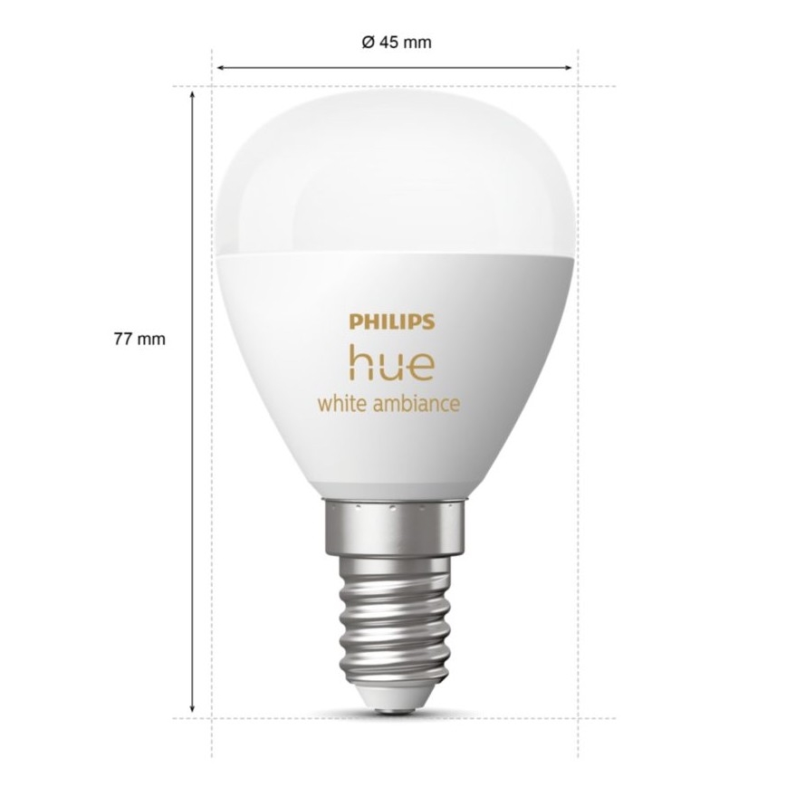 SADA 2x LED Stmievateľná žiarovka Philips Hue WHITE AMBIANCE P45 E14/5,1W/230V 2200-6500K