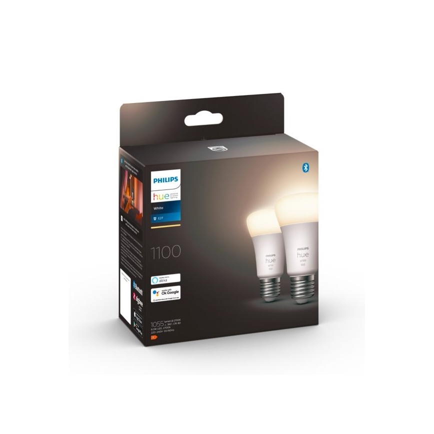 SADA 2x LED Stmievateľná žiarovka Philips Hue WHITE E27/9,5W/230V 2700K