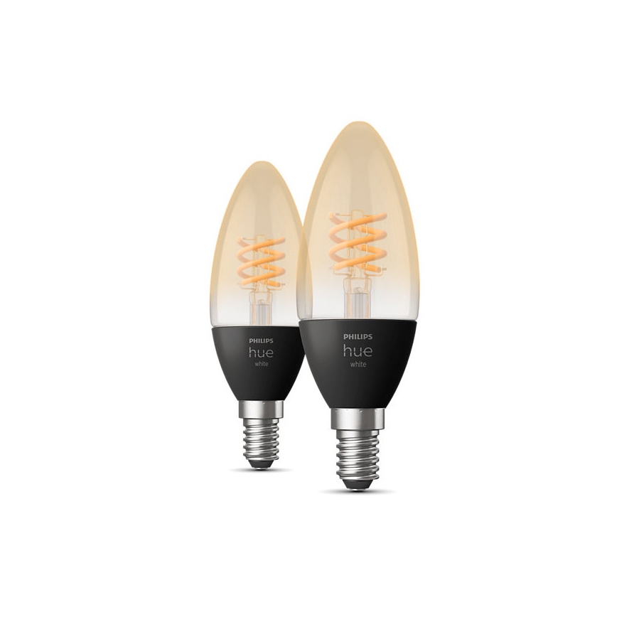 SADA 2x LED Stmievateľná žiarovka Philips Hue WHITE FILAMENT E14/4,5W/230V 2100K