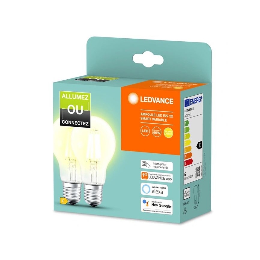 SADA 2x LED Stmievateľná žiarovka SMART+ A60 E27/6W/230V 2700K  - Ledvance