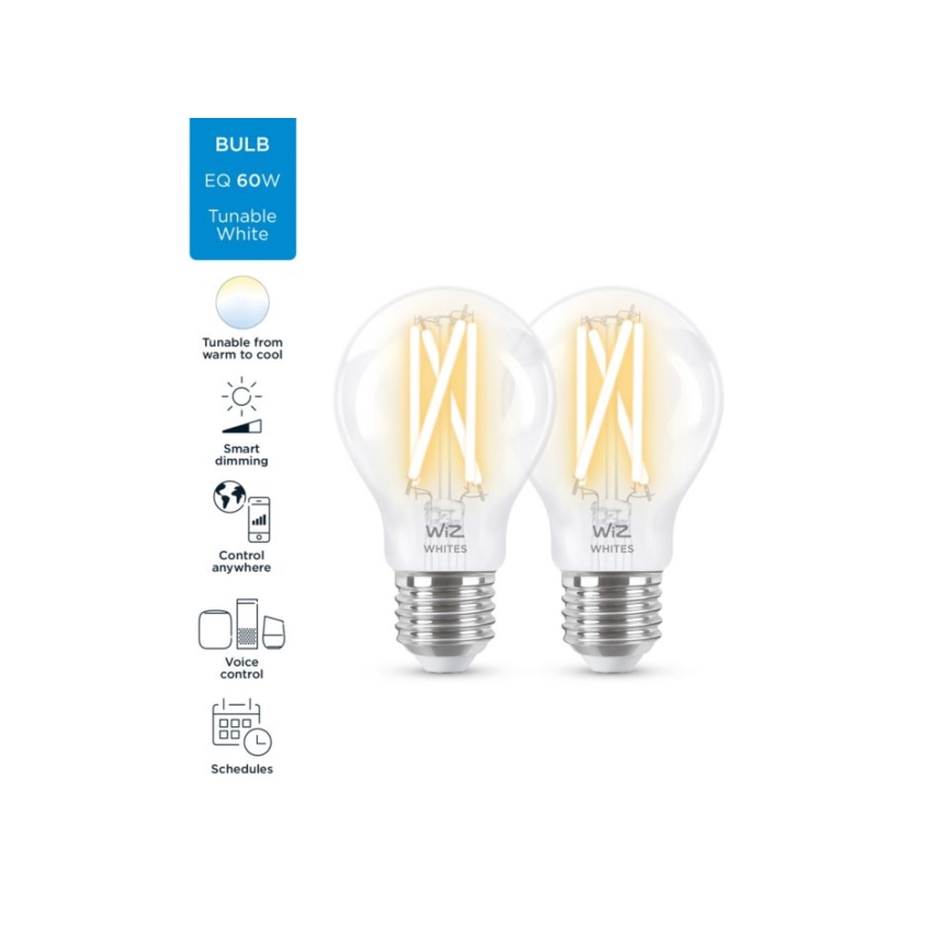 SADA 2x LED Stmievateľná žiarovka VINTAGE FILAMENT A60 E27/6,7W/230V 2700-6500K CRI 90 Wi-Fi - WiZ