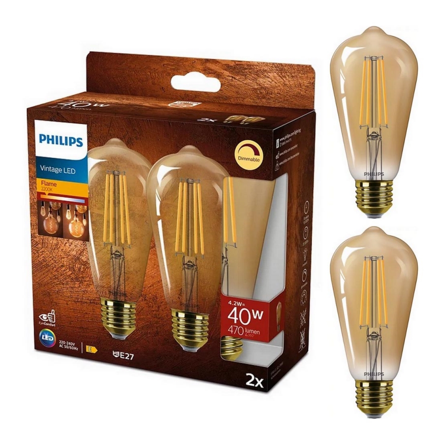 SADA 2x LED Stmievateľná žiarovka VINTAGE Philips ST64 E27/4,2W/230V 2200K