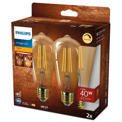 SADA 2x LED Stmievateľná žiarovka VINTAGE Philips ST64 E27/4,2W/230V 2200K