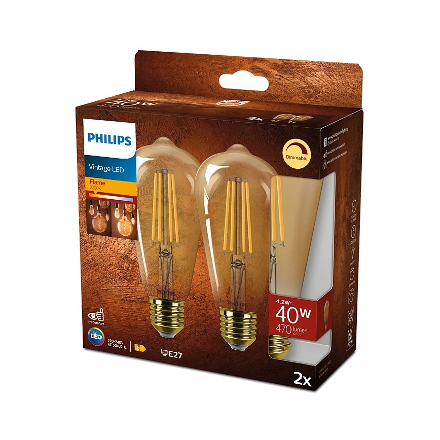SADA 2x LED Stmievateľná žiarovka VINTAGE Philips ST64 E27/4,2W/230V 2200K