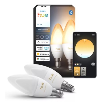 SADA 2x LED Stmievateľné žiarovky Philips Hue WHITE AMBIANCE B39 E14/3,7W/230V 1000-20000K