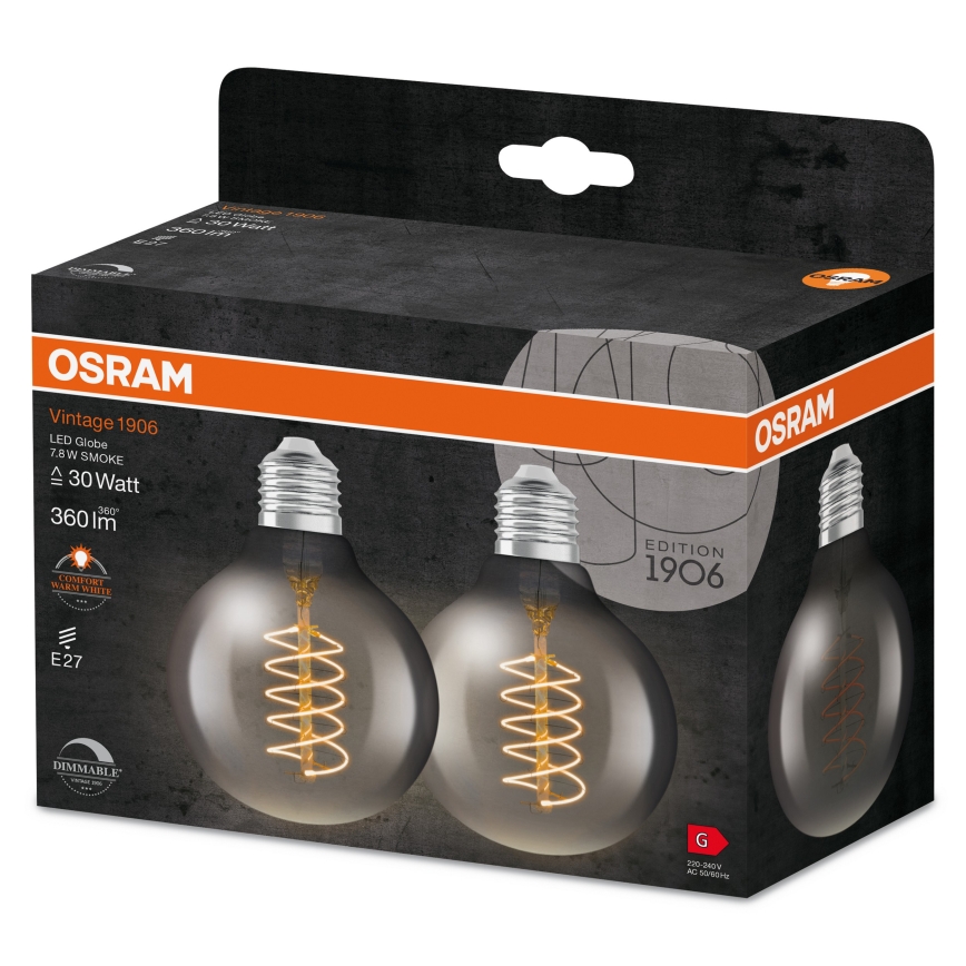 SADA 2x LED stmievateľných filamentových žiaroviek E27/7,8W/230V 1800K - Osram