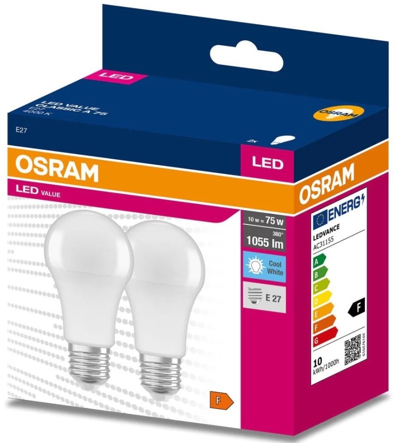 SADA 2x LED Žiarovka A60 E27/10W/230V 4000K - Osram