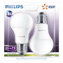 SADA 2x LED Žiarovka Philips A60 E27/11W/230V 2700K