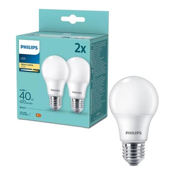 SADA 2x LED Žiarovka Philips A60 E27/4,9W/230V 2700K