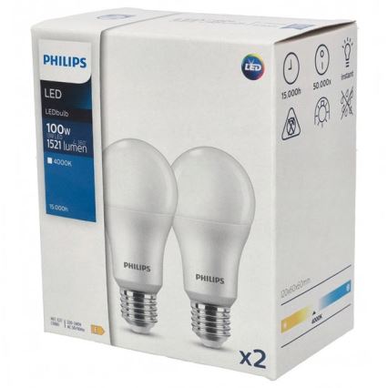 SADA 2x LED Žiarovka Philips A67 E27/13W/230V 4000K