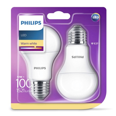 SADA 2x LED žiarovka Philips E27/13W/230V 2700K