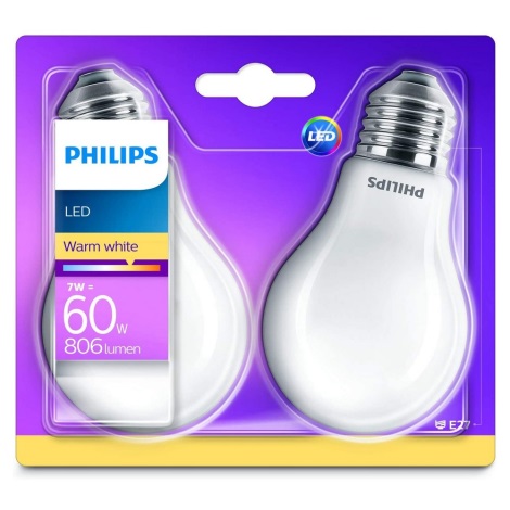 SADA 2x LED Žiarovka Philips E27/7W/230V 2700K