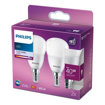 SADA 2x LED Žiarovka Philips P45 E14/5W/230V 4000K