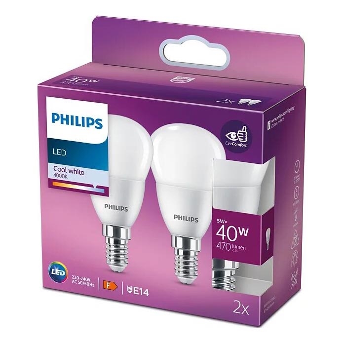 SADA 2x LED Žiarovka Philips P45 E14/5W/230V 4000K