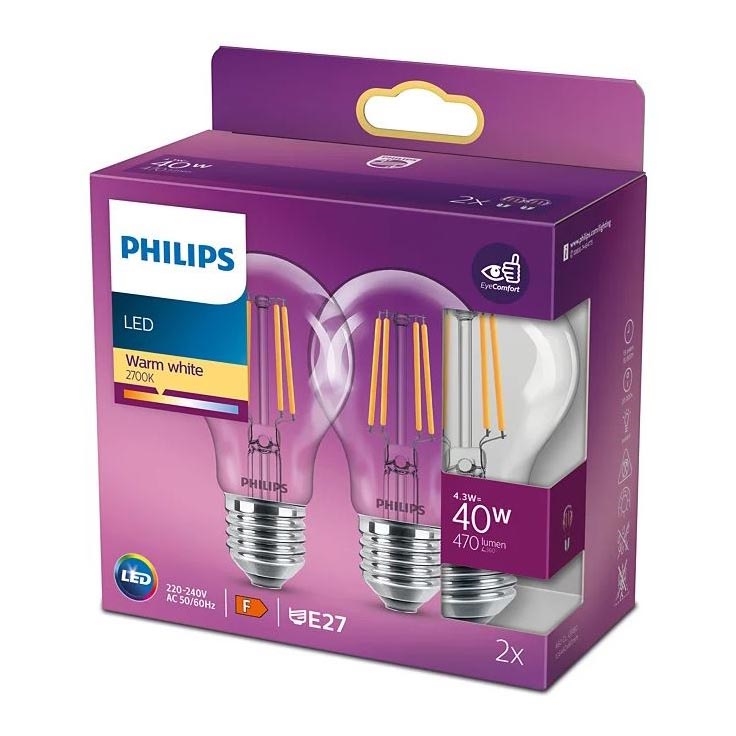 SADA 2x LED Žiarovka VINTAGE Philips A60 E27/4,3W/230V 2700K
