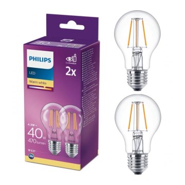 SADA 2x LED Žiarovka VINTAGE Philips A60 E27/4,3W/230V 2700K