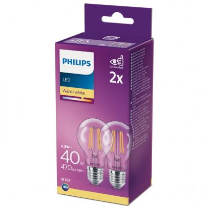 SADA 2x LED Žiarovka VINTAGE Philips A60 E27/4,3W/230V 2700K