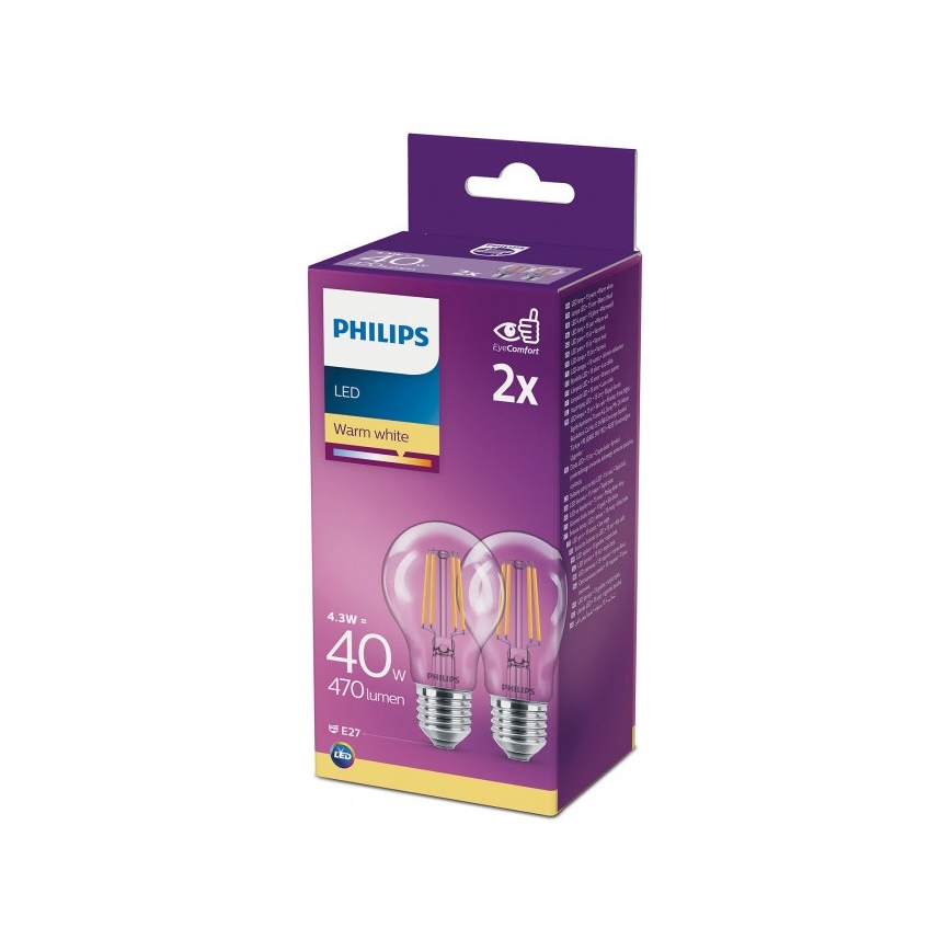 SADA 2x LED Žiarovka VINTAGE Philips A60 E27/4,3W/230V 2700K