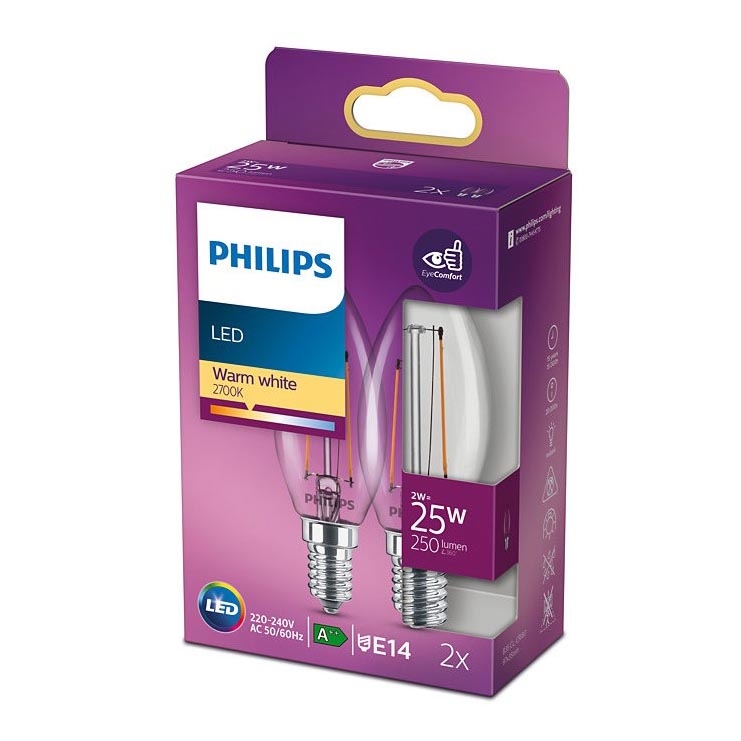 SADA 2x LED Žiarovka VINTAGE Philips E14/2W/230V 2700K