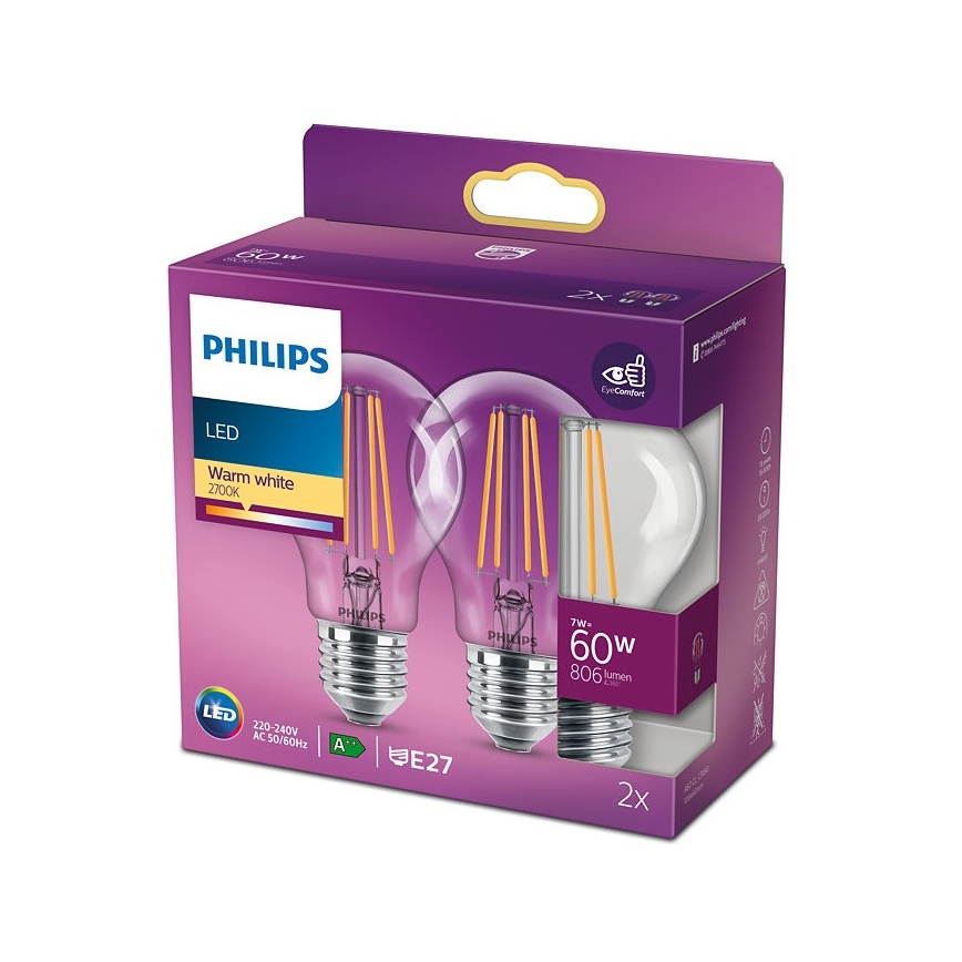 SADA 2x LED Žiarovka VINTAGE Philips E27/7W/230V 2700K