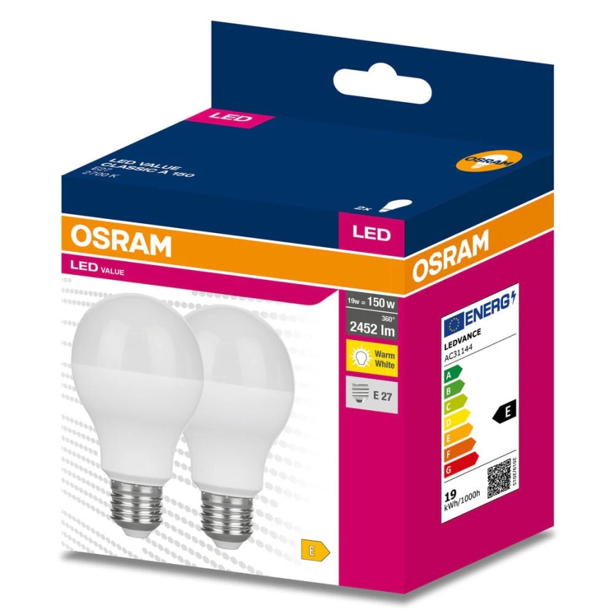 SADA 2x LED žiarovky VALUE CLASSIC E27/19W/230V 2700K - Osram