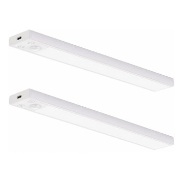SADA 2x nabíjateľné LED osvetlenie do nábytku so snímačom pohybu a súmraku VIRO LED/1,2W/3,7V 800 mAh 3000/4000/6500K 30 cm biela