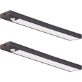 Sada 2x nabíjateľných LED svetiel do nábytku s pohybovým a súmrakovým senzorom VIRO, 1,2 W/3,7 V, 800 mAh, 3000/4000/6500 K, 30 cm, čierna