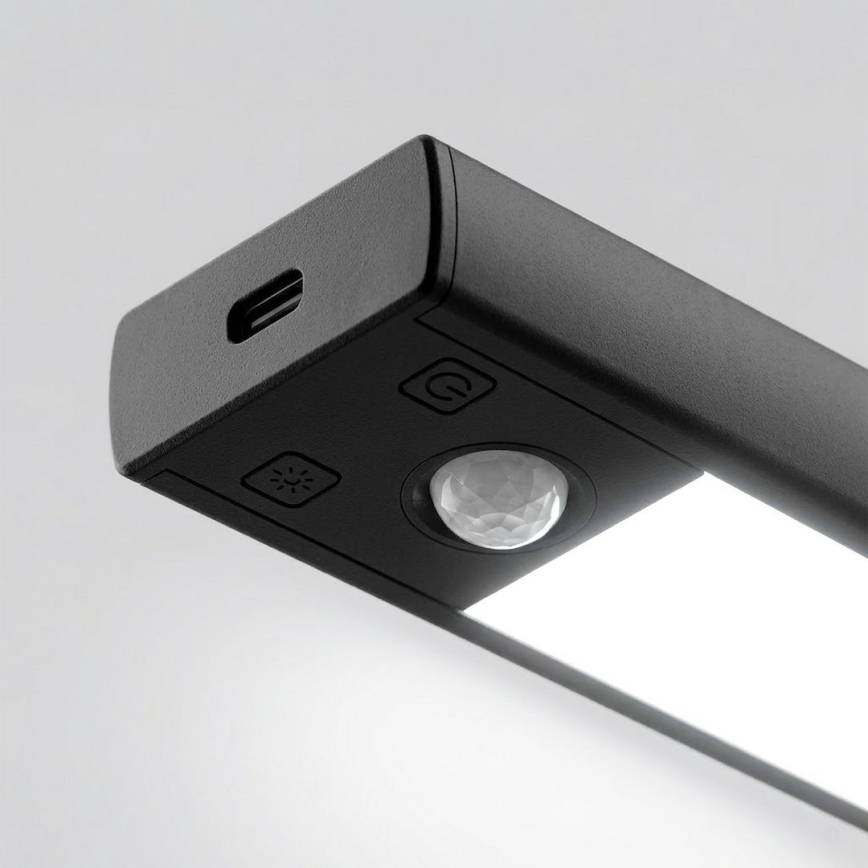 Sada 2x nabíjateľných LED svetiel do nábytku s pohybovým a súmrakovým senzorom VIRO, 1,2 W/3,7 V, 800 mAh, 3000/4000/6500 K, 30 cm, čierna