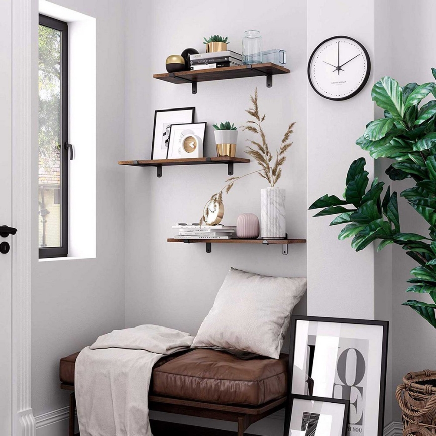 Sada 2x nástenných políc SHELFY hnedá/čierna