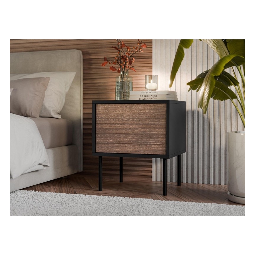 SADA 2x Nočný stolík CORTINA 51x45 cm čierna/orech warnia