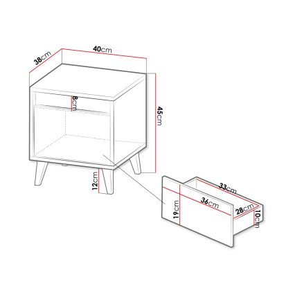 SADA 2x Nočný stolík NORD 45x40 cm dub wotan/antracit