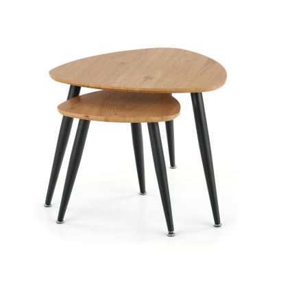 SADA 2x Odkladací stolík NICEA pr. 40/60 cm zlatý dub/čierna
