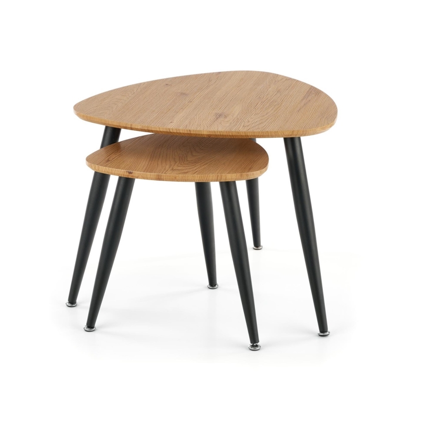 SADA 2x Odkladací stolík NICEA pr. 40/60 cm zlatý dub/čierna