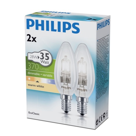SADA 2x Stmievateľná halogénová žiarovka E14/28W/230V 2800K - Philips