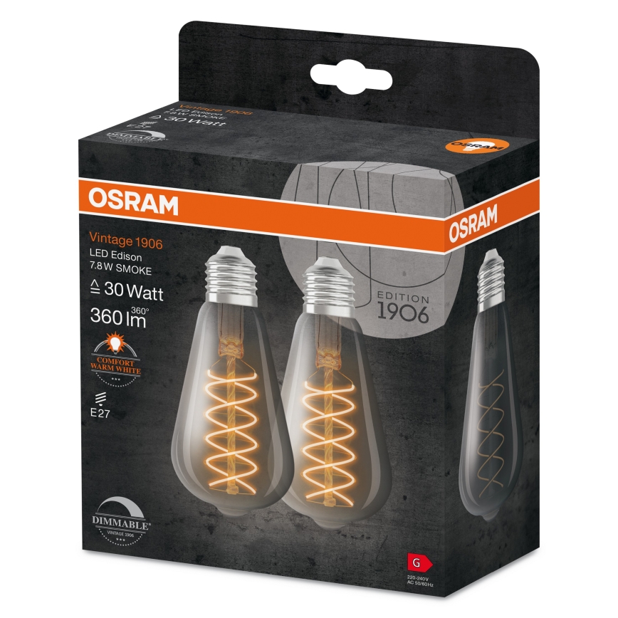 SADA 2x stmievateľné LED žiarovky VINTAGE FILAMENT E27/4,8W/230V 2200K - Osram