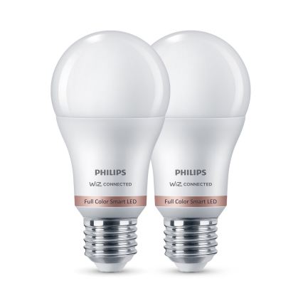 SADA 2x LED RGB Stmievateľná žiarovka Philips SMART A60 E27/8,5W/230V 2200-6500K + diaľkové ovládanie