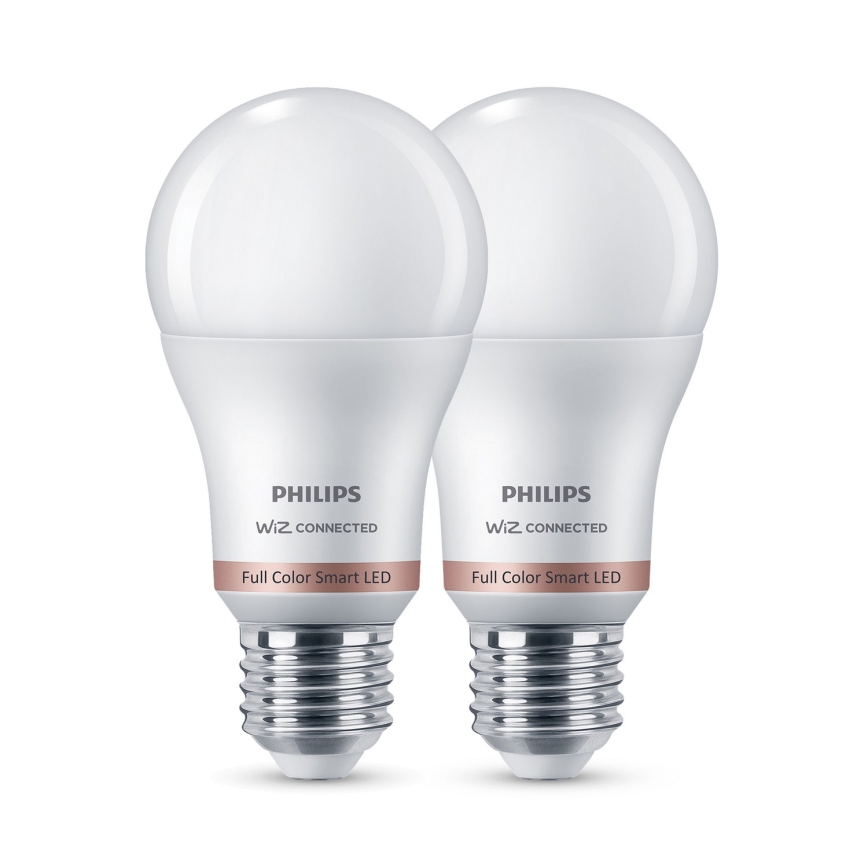 SADA 2x LED RGB Stmievateľná žiarovka Philips SMART A60 E27/8,5W/230V 2200-6500K + diaľkové ovládanie