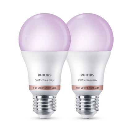SADA 2× stmievateľných LED RGB žiaroviek Philips SMART A60 E27, 12,5 W / 230 V, 2200–6500 K