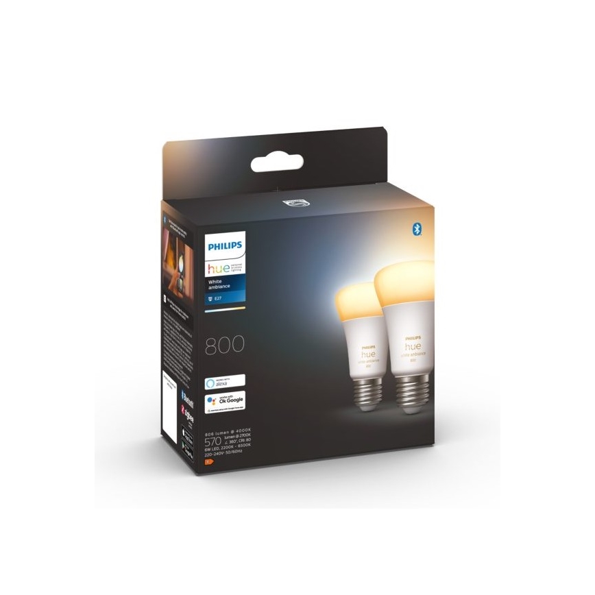 SADA 2xLED Stmievateľná žiarovka Philips Hue WHITE AMBIANCE E27/6W/230V 2200-6500K