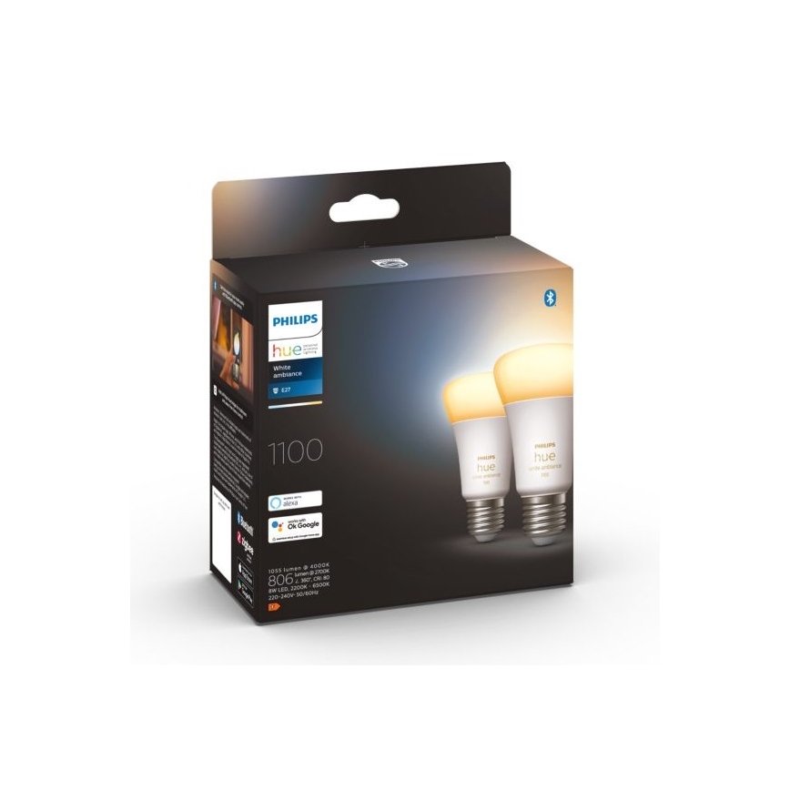 SADA 2xLED Stmievateľná žiarovka Philips Hue WHITE AMBIANCE E27/8W/230V 2200-6500K