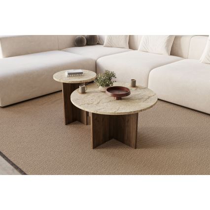SADA 2× konferenčných stolíkov PURO, priemery 40/70 cm, orech/béžová