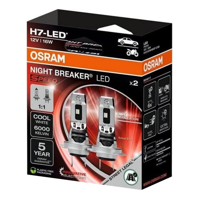 SADA 2× LED autožiaroviek NIGHT BREAKER SPEED H7 PX26d/16W/12V 6000K - Osram
