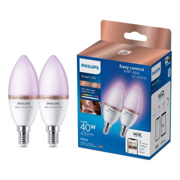 Sada 2× stmievateľných LED RGB žiaroviek Philips SMART C37 E14/4,9W/230V 2200-6500K CRI 90