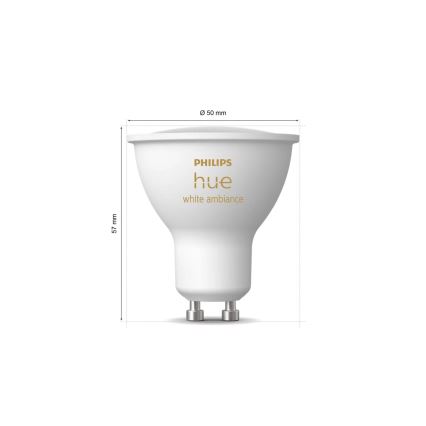 SADA 2× stmievateľných LED žiaroviek Philips Hue WHITE AMBIANCE GU10/4,2W/230V 2200-6500K + stmievač