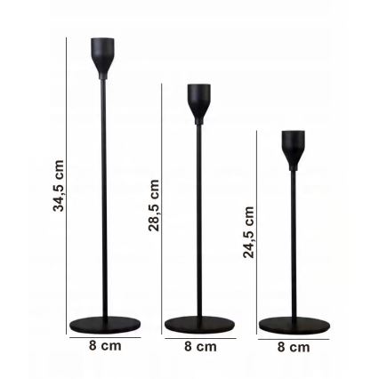 Sada 3 ks čiernych svietnikov