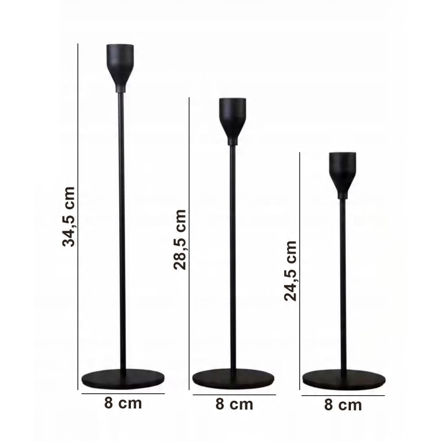 Sada 3 ks čiernych svietnikov