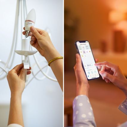 SADA 3x stmievateľných LED RGB žiaroviek Philips SMART C37 E14/4,9W/230V 2200-6500K CRI 90