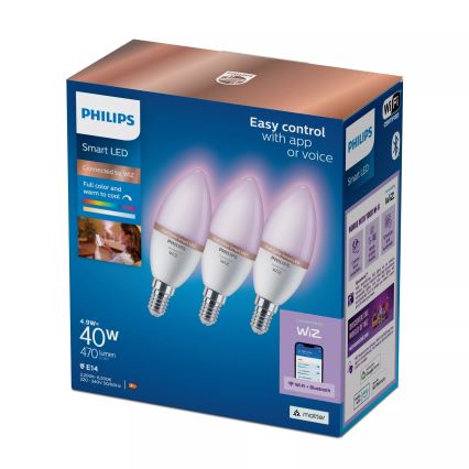 SADA 3x stmievateľných LED RGB žiaroviek Philips SMART C37 E14/4,9W/230V 2200-6500K CRI 90