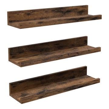 Sada 3 ks nástenných políc SHELFY 38x5x10 cm hnedá